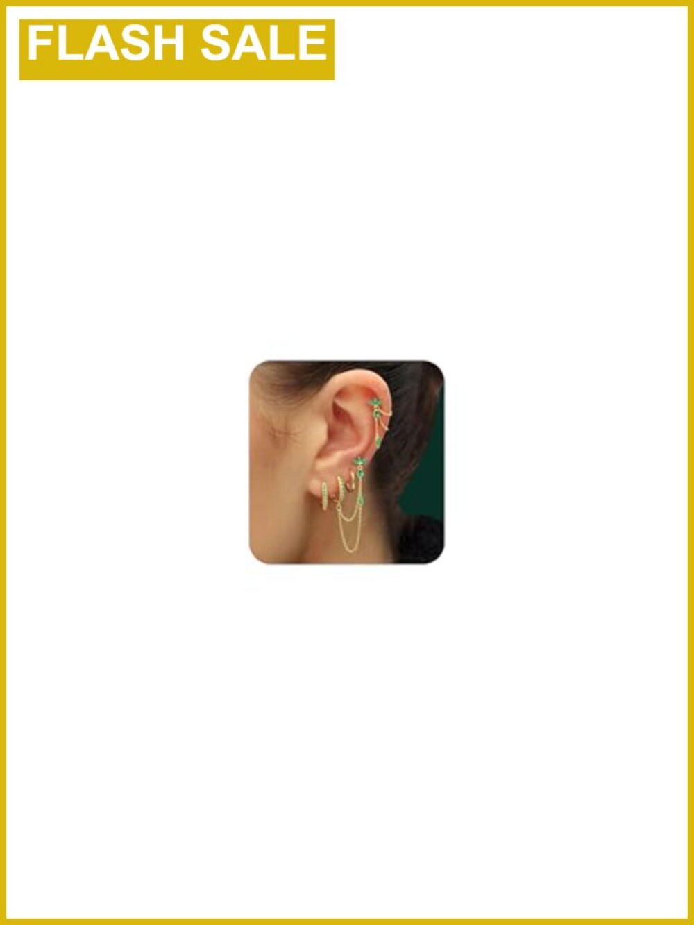 Gold Plated Brass Earring Stack Set Huggies Hoops Dangle Chains 6 Pc